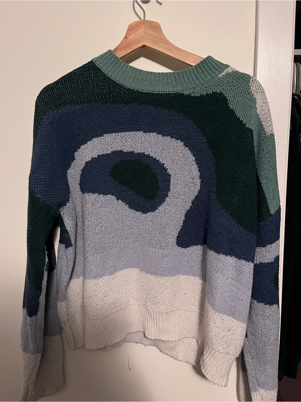 SHEIN Abstract Wave Crewneck Sweater - Green, Blue & Cream